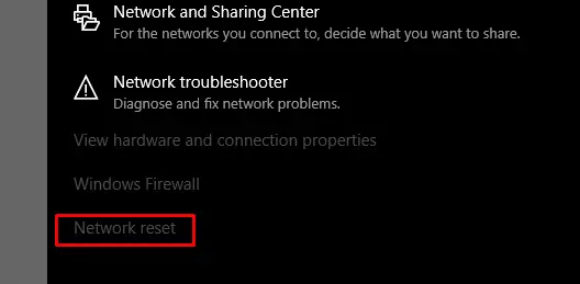 Network Reset option 